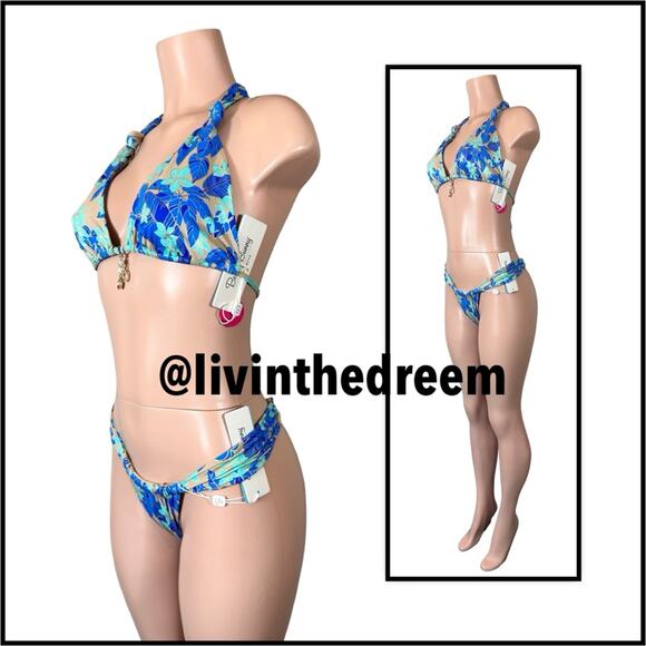 Beach Bunny Emilia Knot Halter Top & Delphin Tango Bottom BlueJungle Floral $206 - Picture 4 of 14
